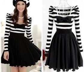 Elegant black and white stripe dress